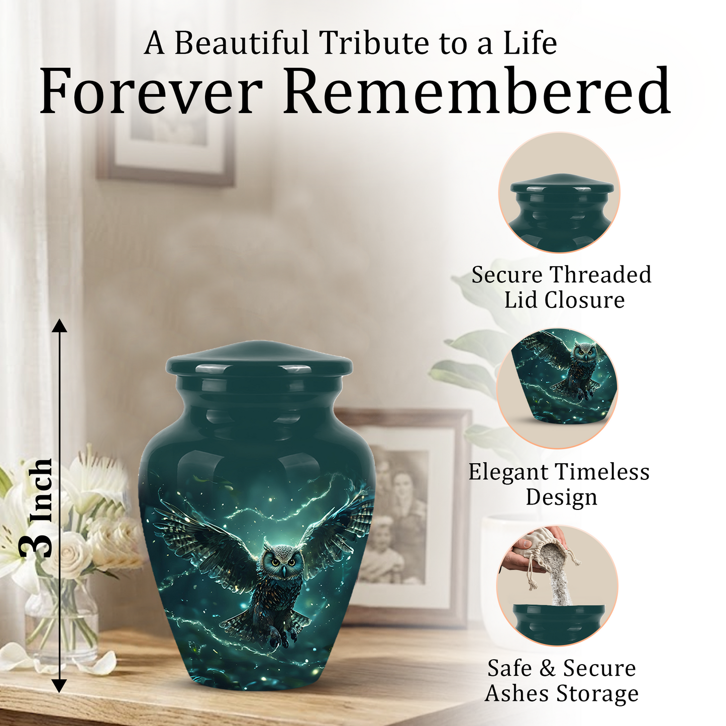 Flying Owl Cremation Urn - Night Owl Burial Urns For Human Ashes