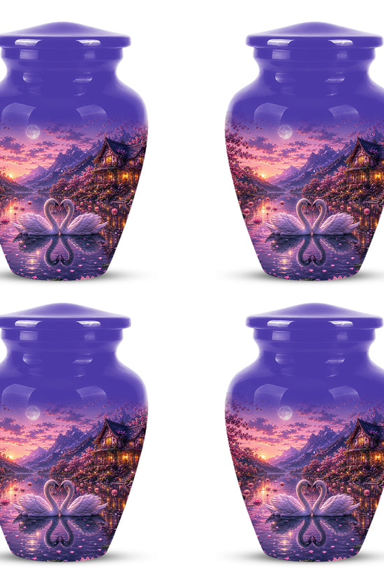 Couple Swan Cremation Urn - Purple Memorial Urns For Loved Ones Ashes