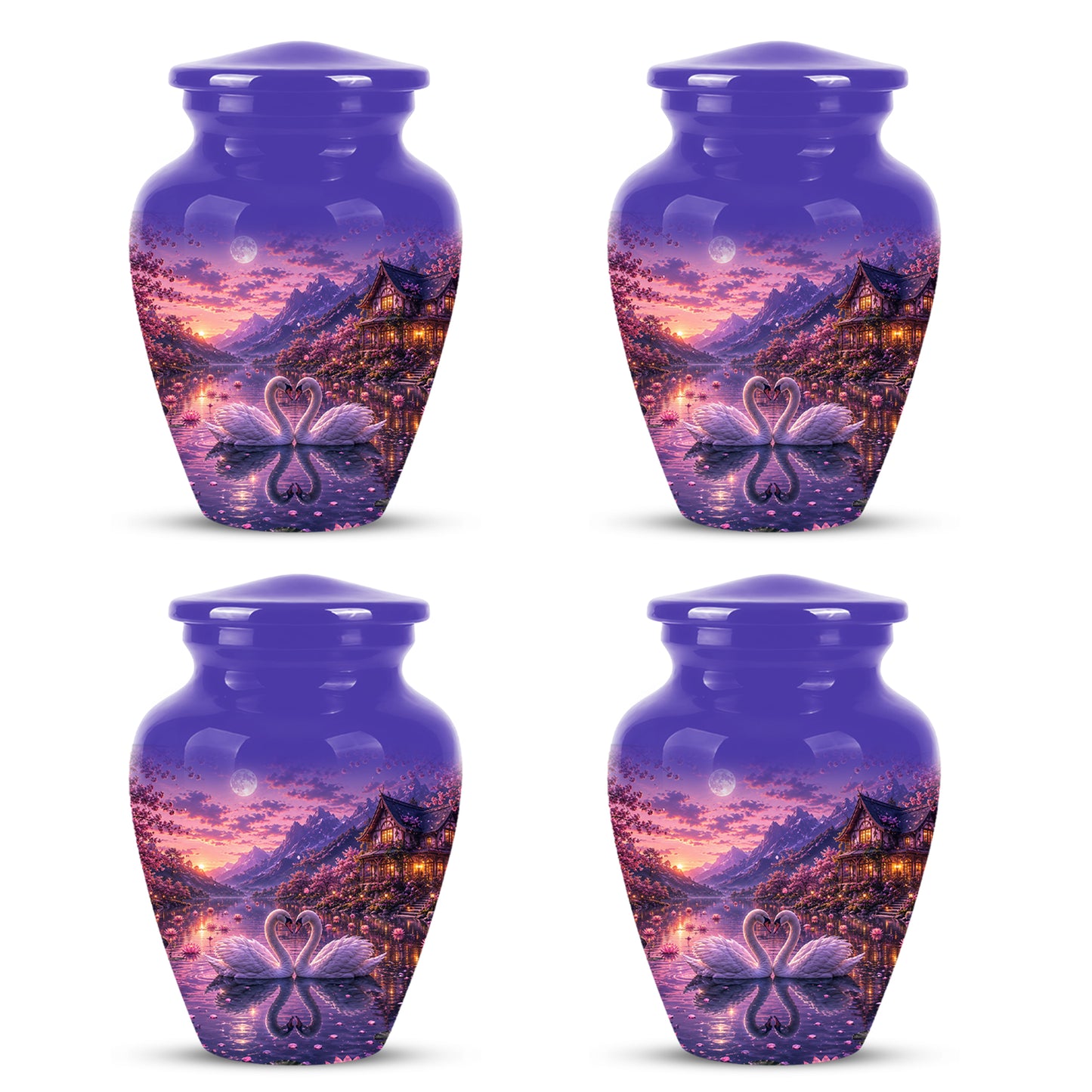 Couple Swan Cremation Urn - Purple Memorial Urns For Loved Ones Ashes