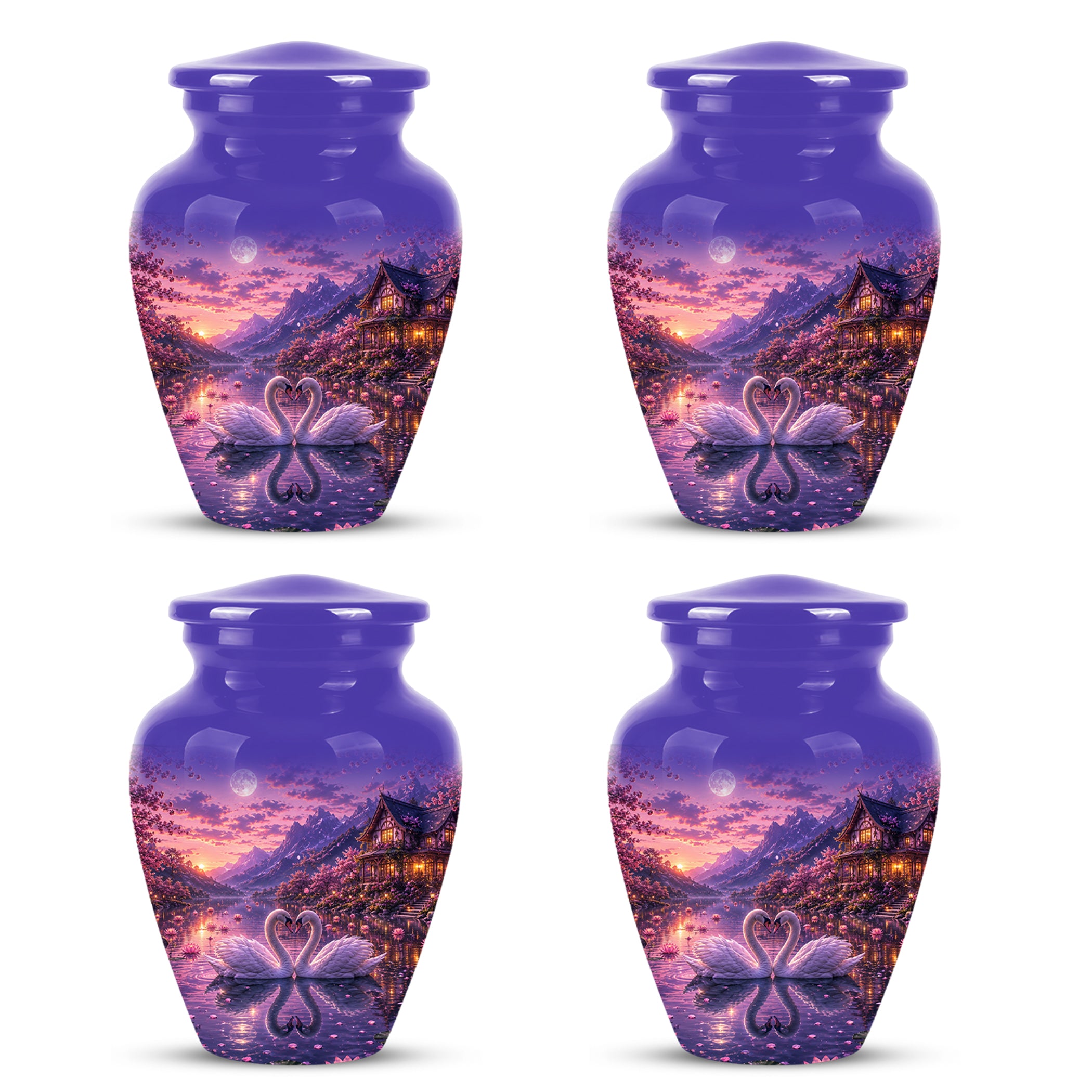 Couple Swan Cremation Urn - Purple Memorial Urns For Loved Ones Ashes