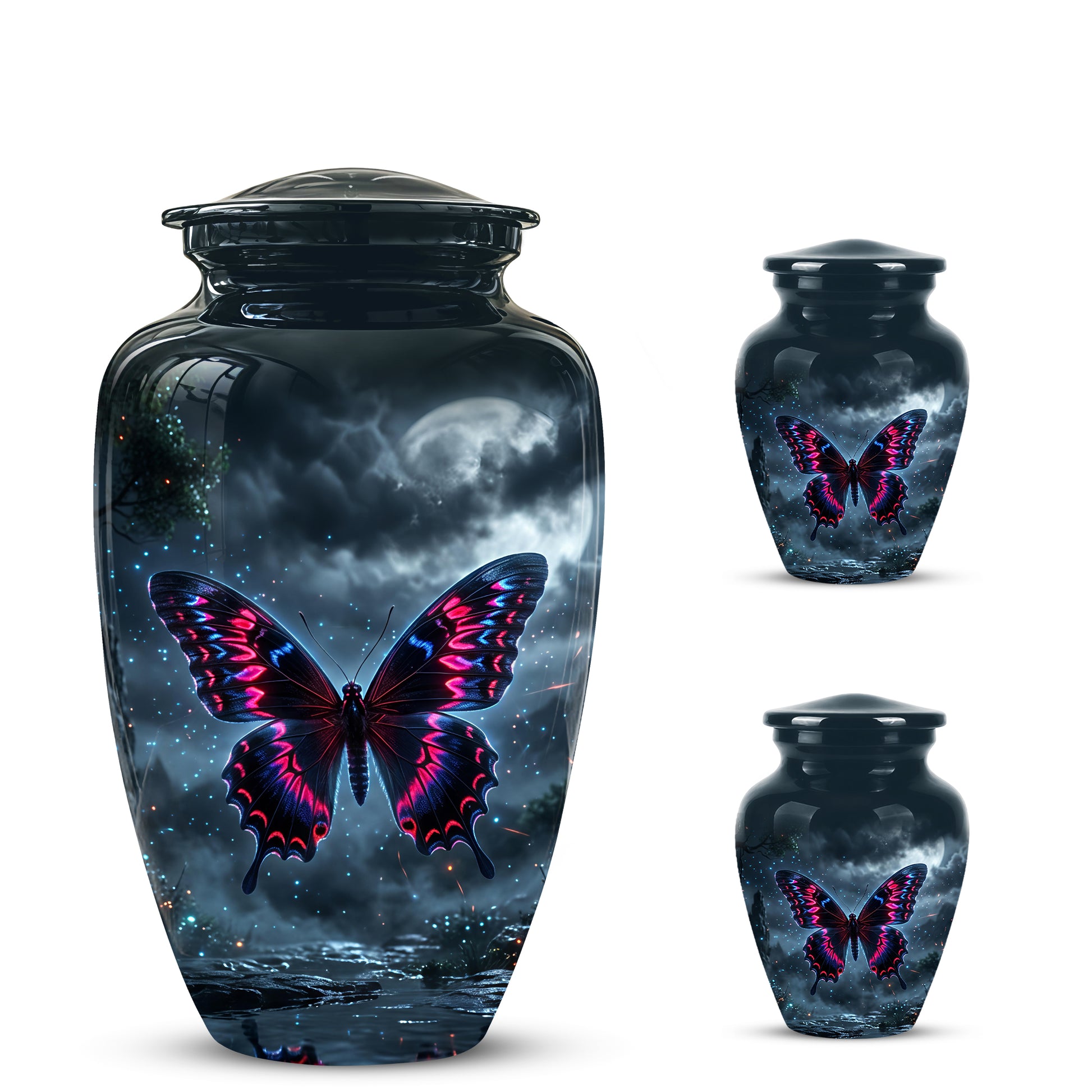 Colorful Butterfly Cremation Urn - Personalized Black Memorial Urns
