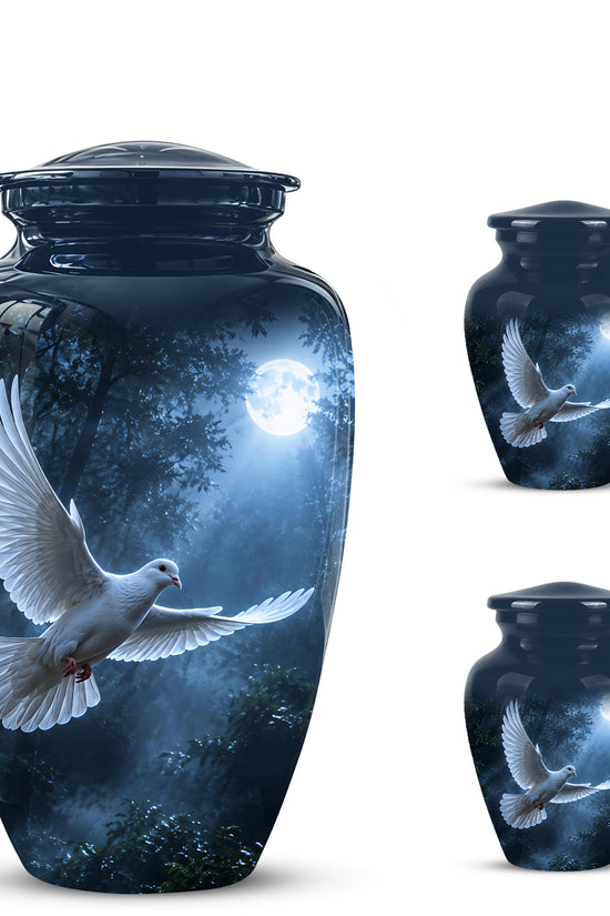 White Flying Dove Cremation Urn - Night Moon Memorial Urns For Ashes