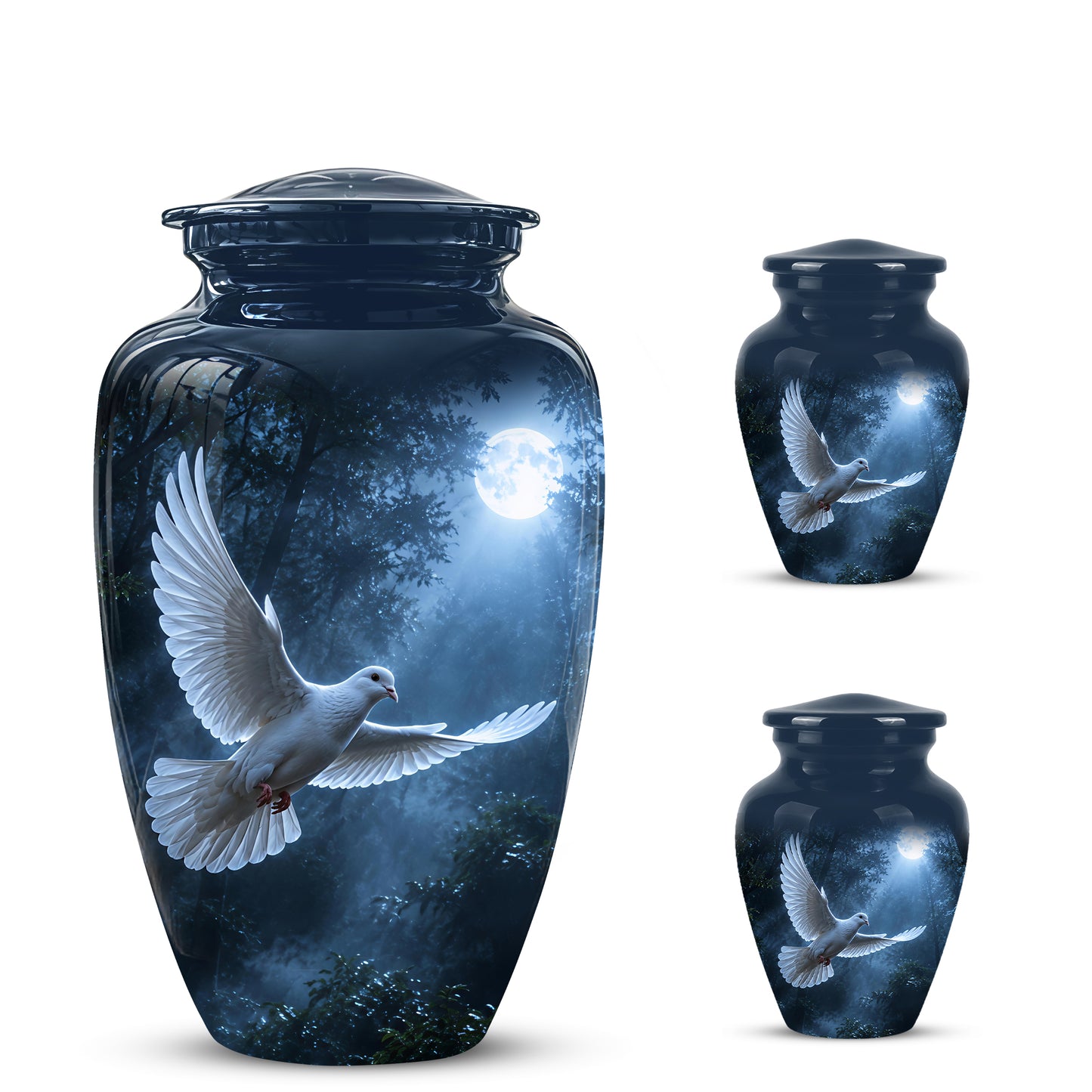 White Flying Dove Cremation Urn - Night Moon Memorial Urns For Ashes