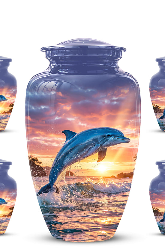 Blue Dolphin Themed Urn - Sunset Custom Funeral Urns For Human Ashes
