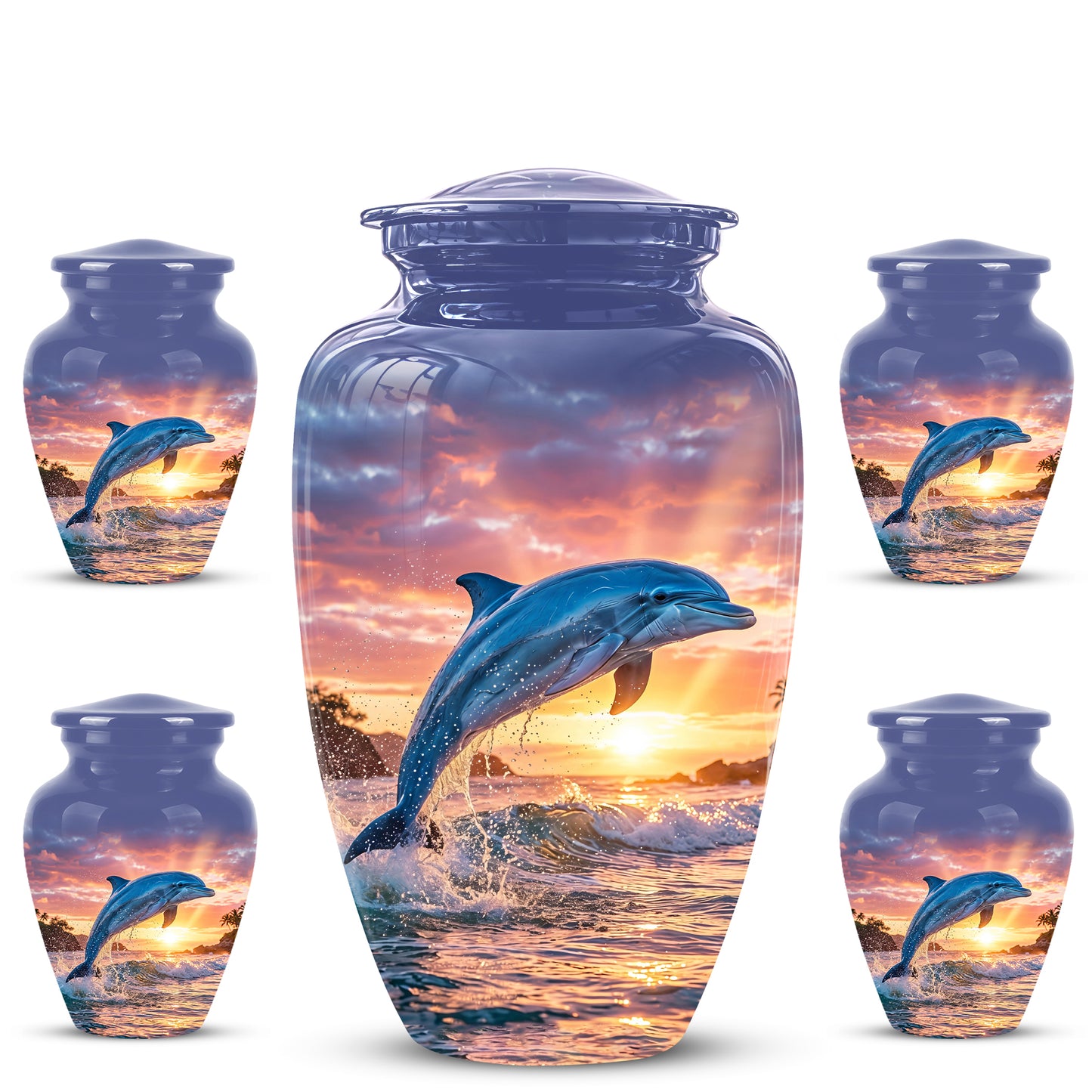 Blue Dolphin Themed Urn - Sunset Custom Funeral Urns For Human Ashes