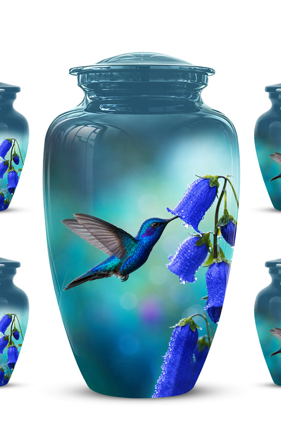 Blue Hummingbird Custom Urn - Majestic Funeral Urns For Ashes On Sale