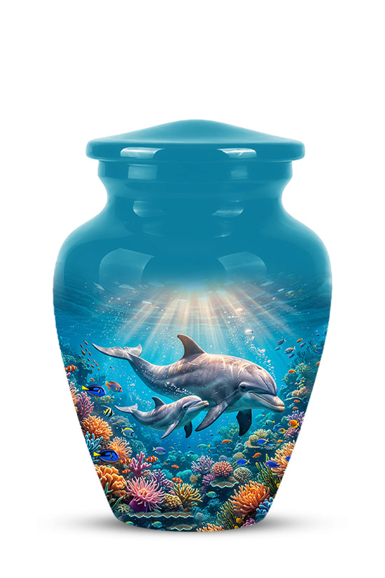 Baby Dolphin With Mother - Beautiful Artistic Urn To Tribute Mom Ashes