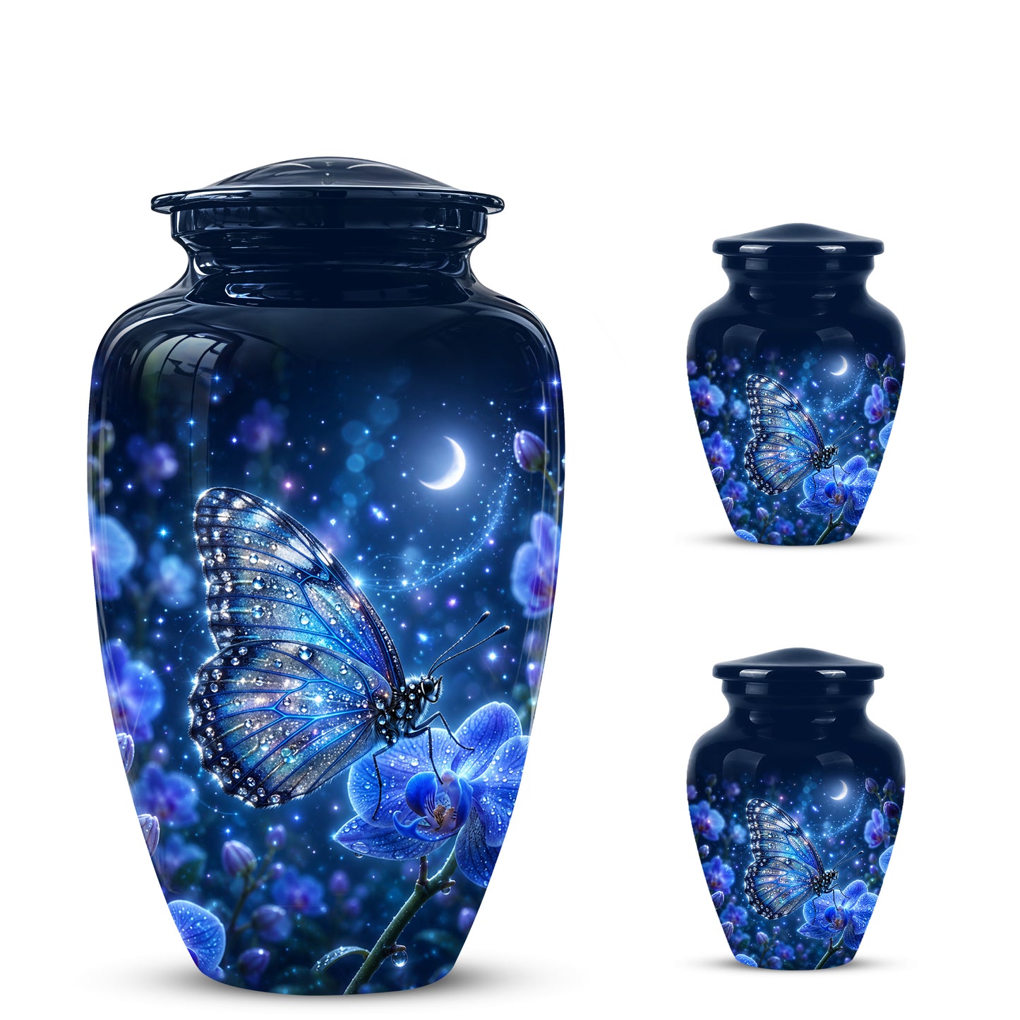 Blue Butterfly On Flower -Starry Night Burial Urns For Human Ashes