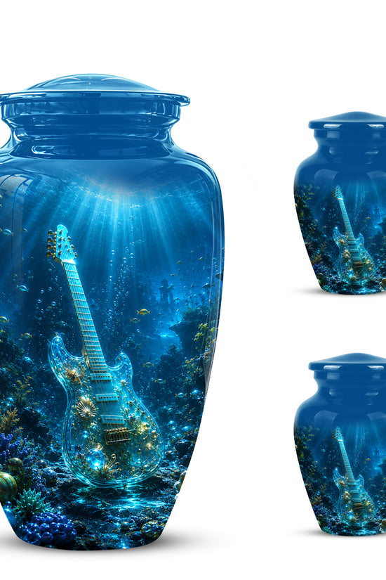 Underwater Guitar Themed Urn -Peaceful Memorial Tribute Urns For Ashes