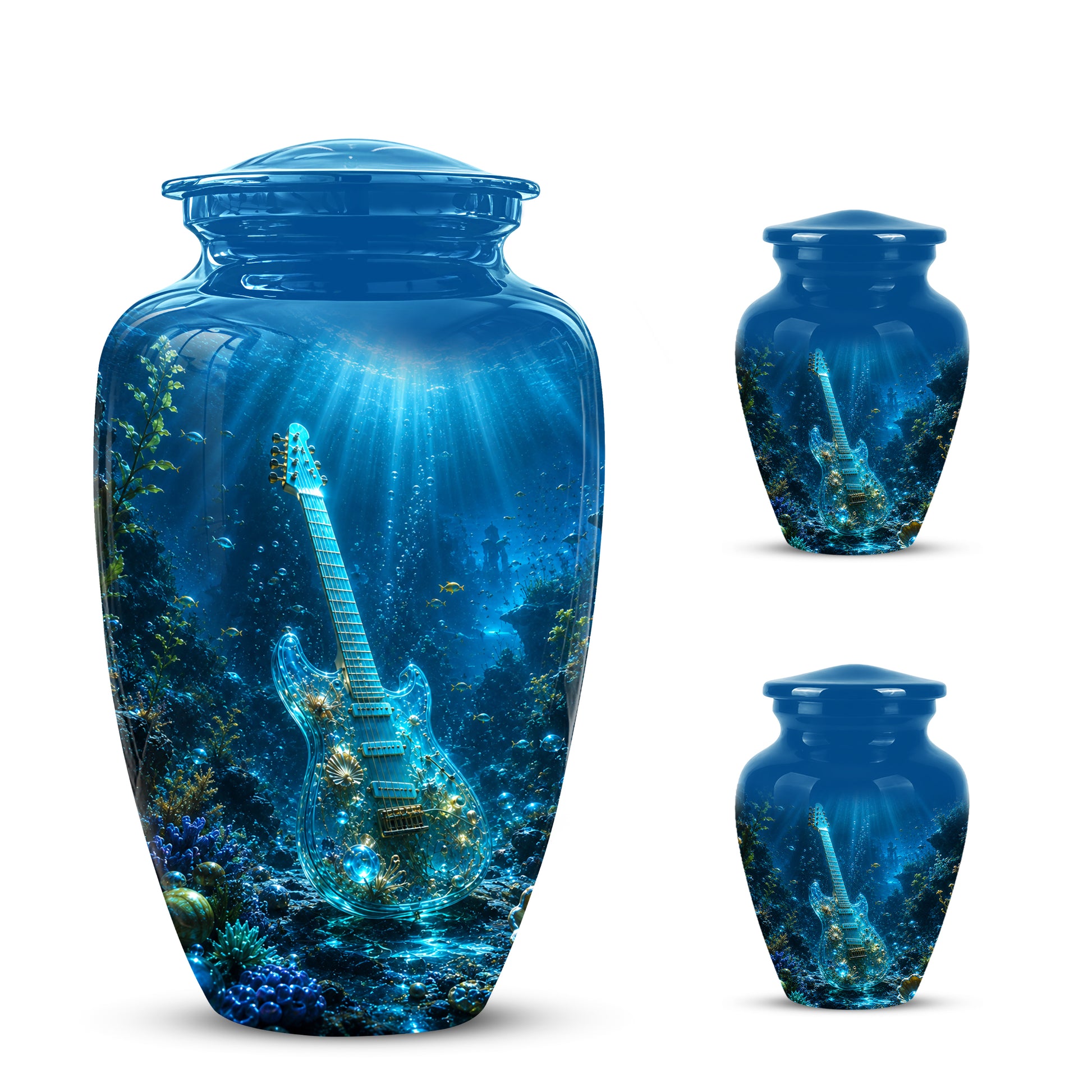 Underwater Guitar Themed Urn -Peaceful Memorial Tribute Urns For Ashes