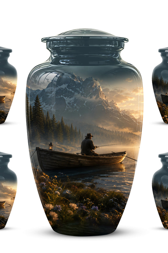 Fisherman Themed Urn - Artistic Fishing Landscape Urns For Human Ashes