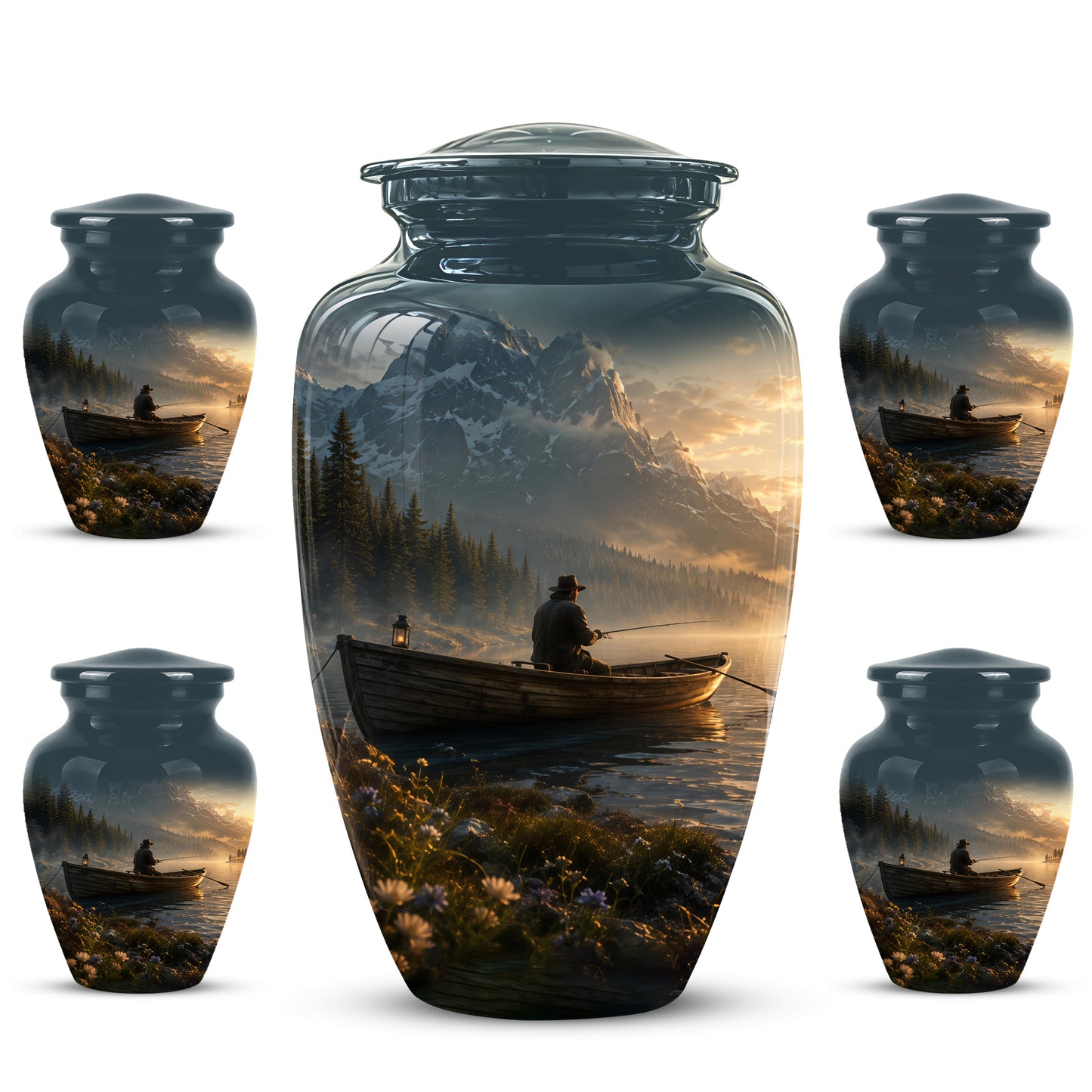 Fisherman Themed Urn - Artistic Fishing Landscape Urns For Human Ashes