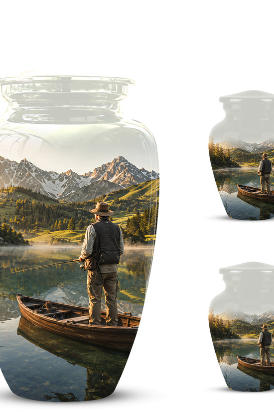 Fishing Cremation Urn - Artistic Landscape Fishing Urns For Dad Ashes