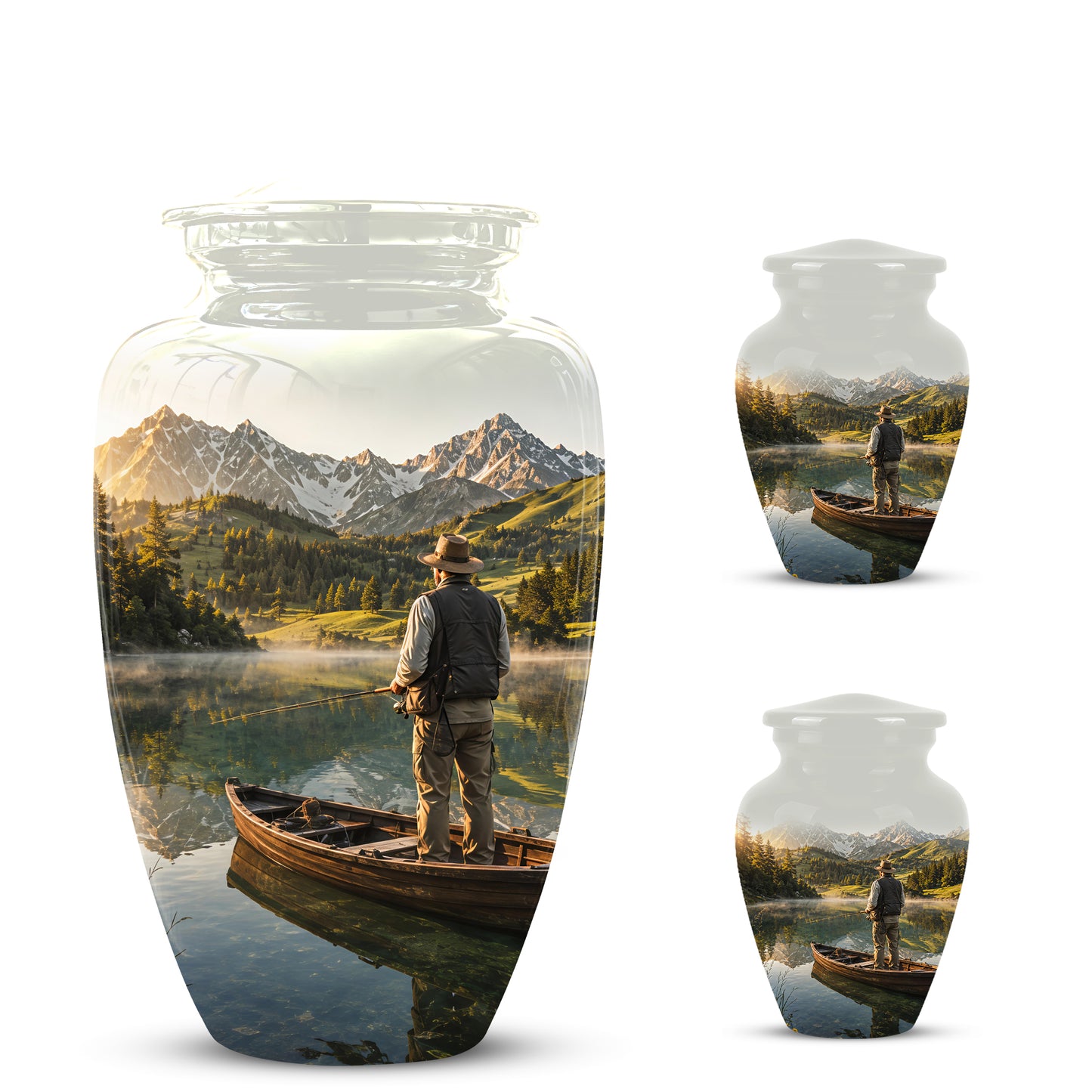 Fishing Cremation Urn - Artistic Landscape Fishing Urns For Dad Ashes