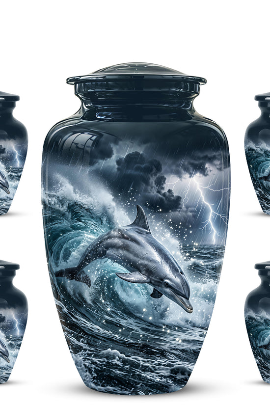 Black Dolphin In Storm Rain - Personalized Funeral Urns For Warriors