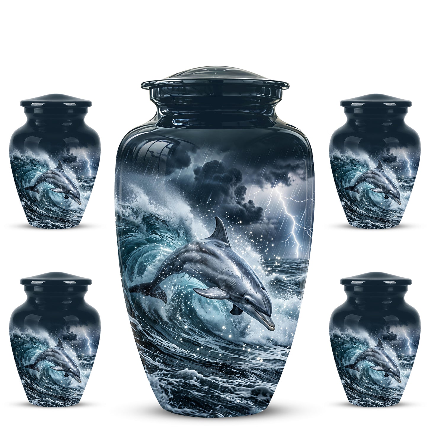 Black Dolphin In Storm Rain - Personalized Funeral Urns For Warriors