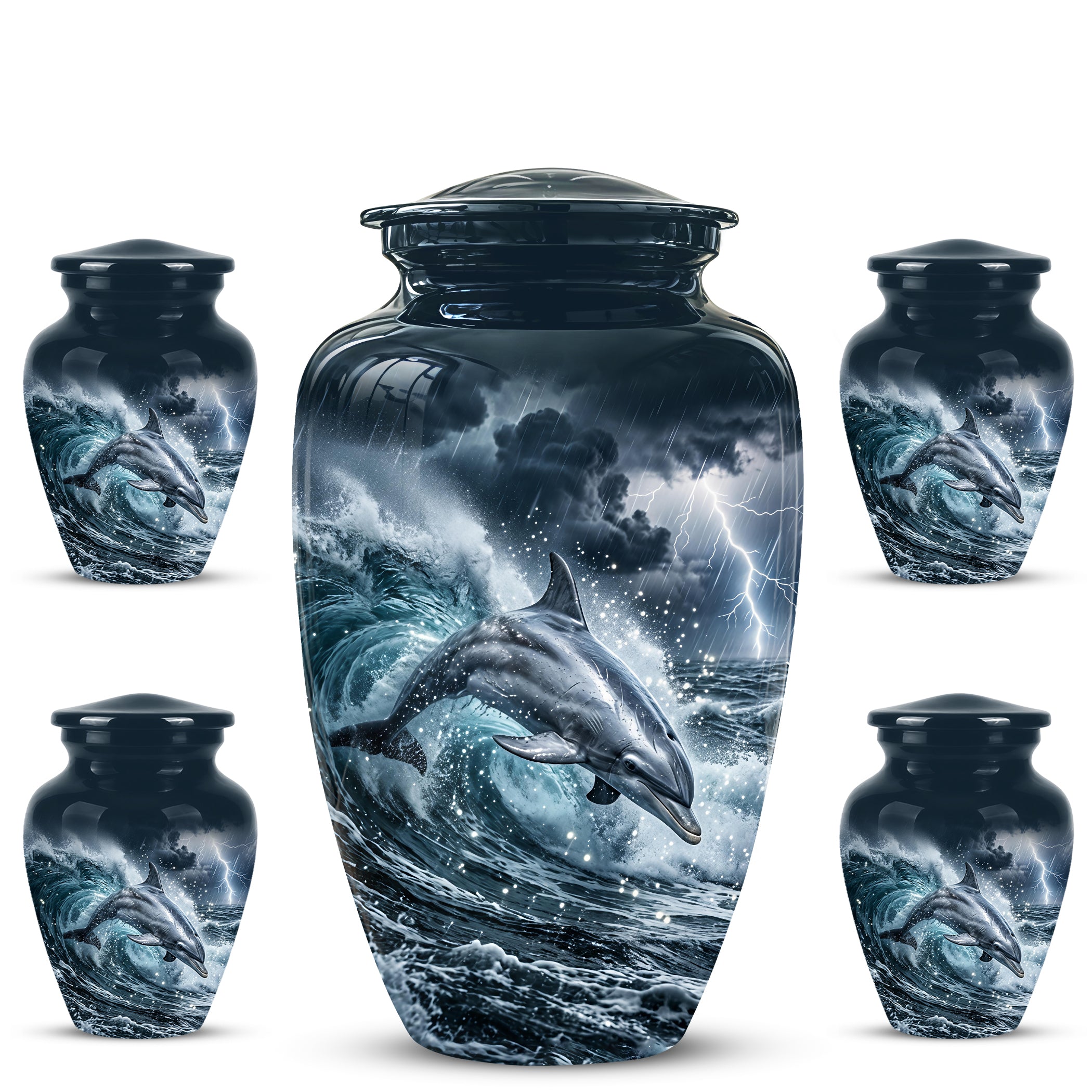 Black Dolphin In Storm Rain - Personalized Funeral Urns For Warriors