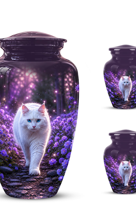 White Cat Cremation Urn - Personalized Burial Urns For Pet Ashes