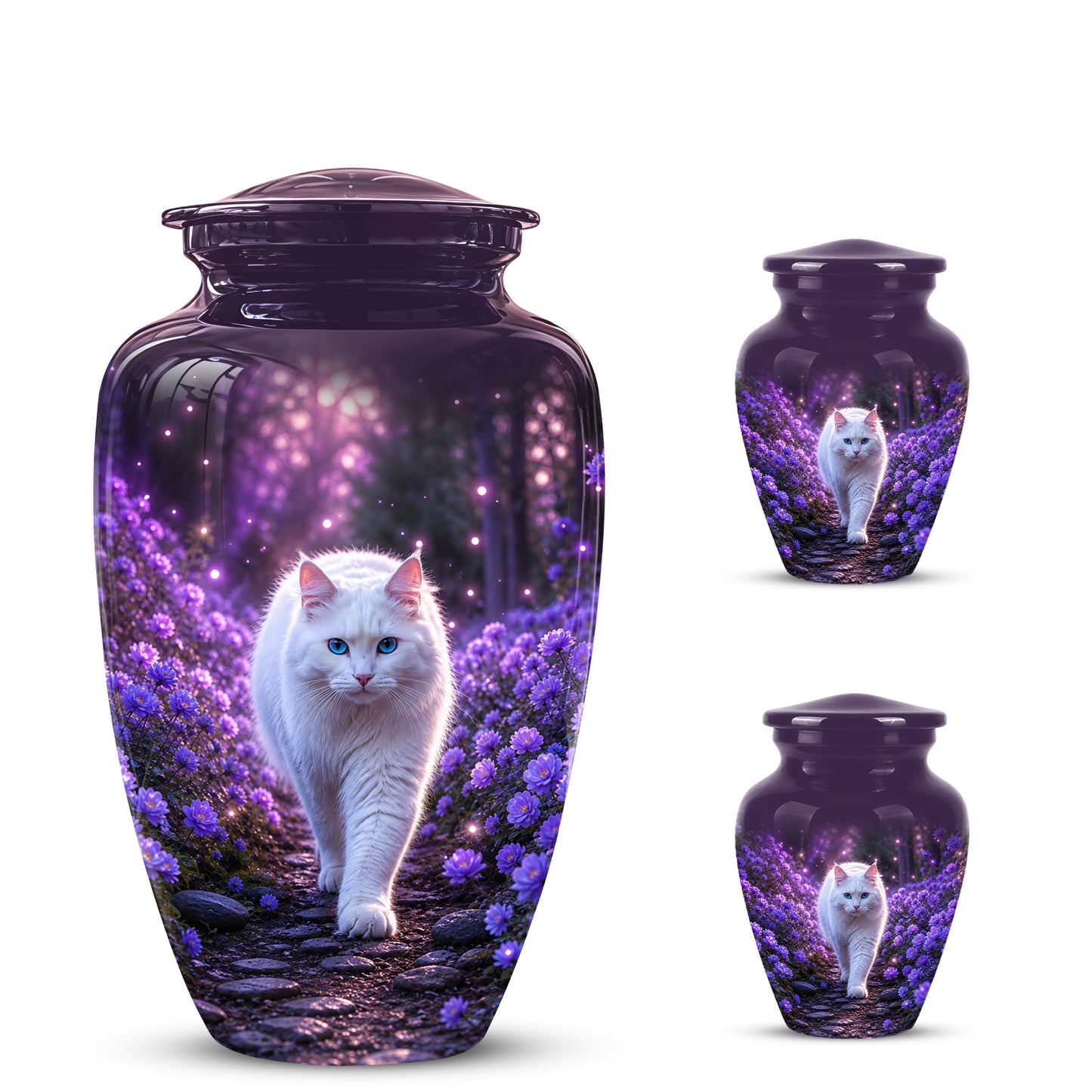 White Cat Cremation Urn - Personalized Burial Urns For Pet Ashes
