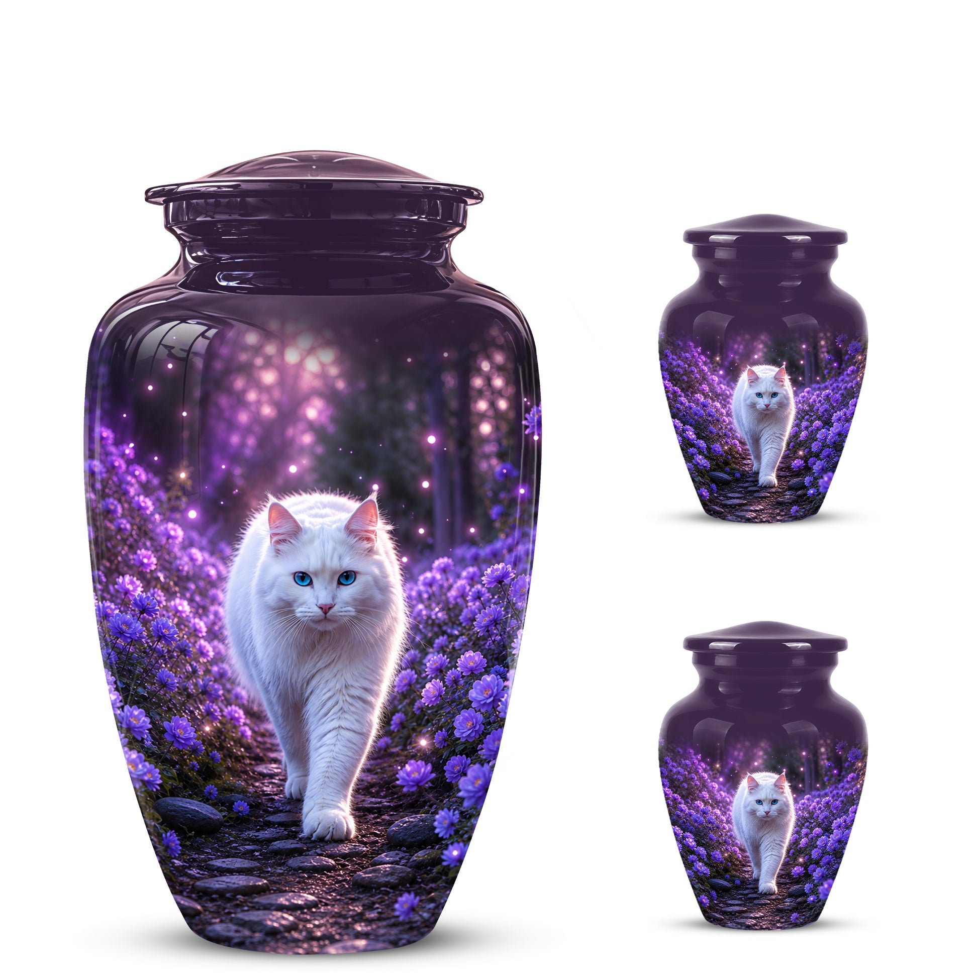 White Cat Cremation Urn - Personalized Burial Urns For Pet Ashes