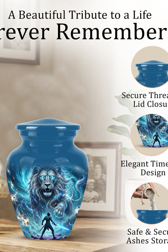 Celestial Cosmic Lion Cremation Urn - Lion Adult Male Memorial Tribute Urn