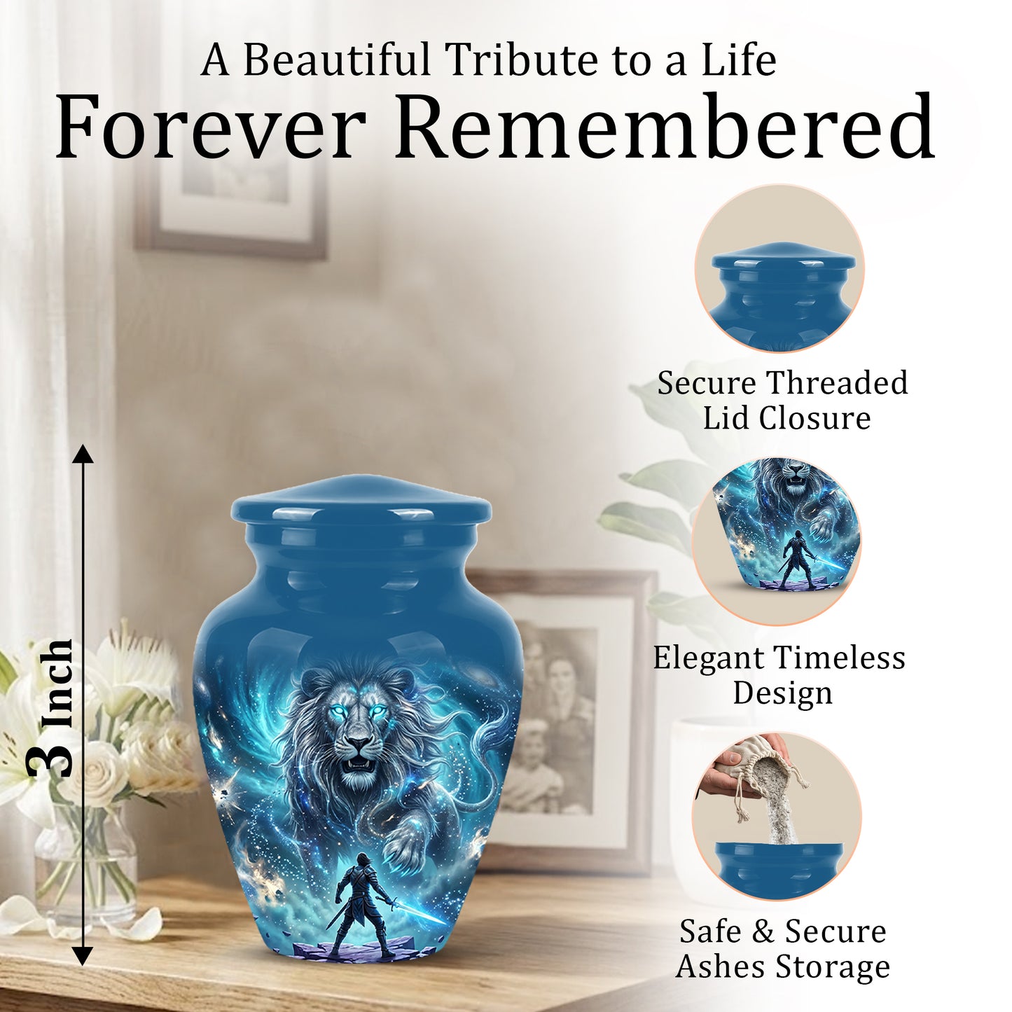 Celestial Cosmic Lion Cremation Urn - Lion Adult Male Memorial Tribute Urn