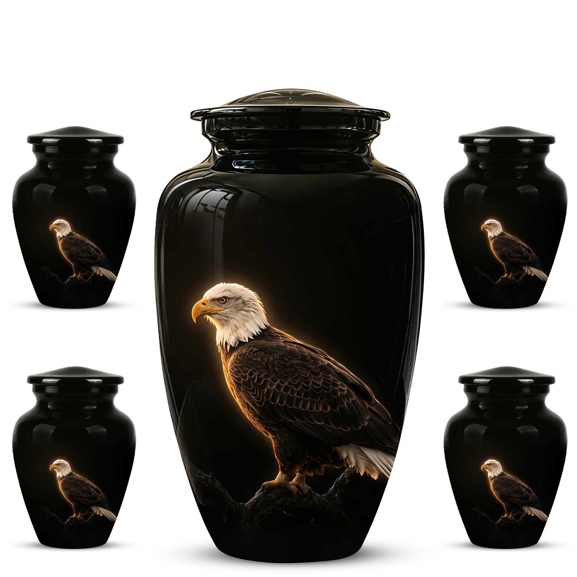 Bald Eagle Cremation Urn - Personalized Black Urns For Human Ashes