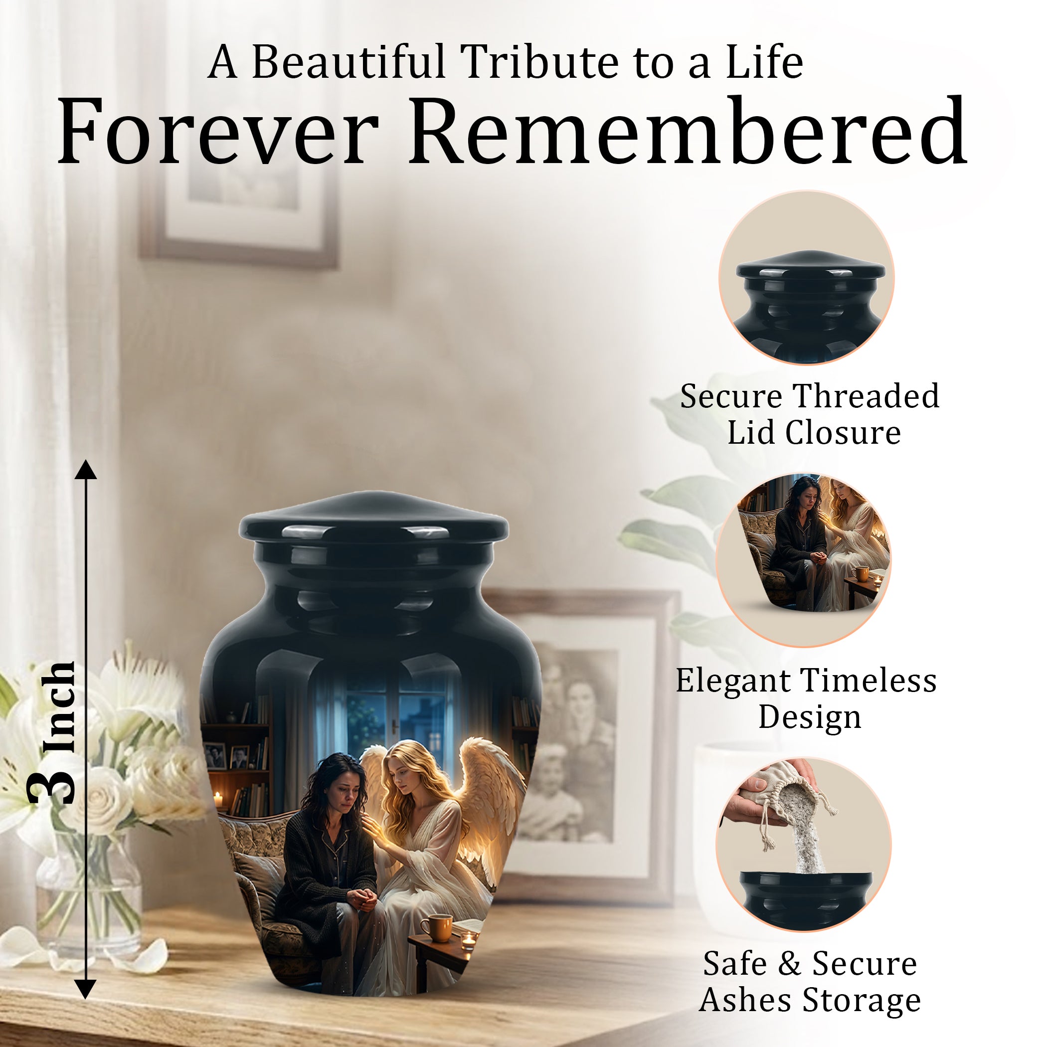 Black Angel Burial Urns - Personalized Memorial Urns For Mother Ashes