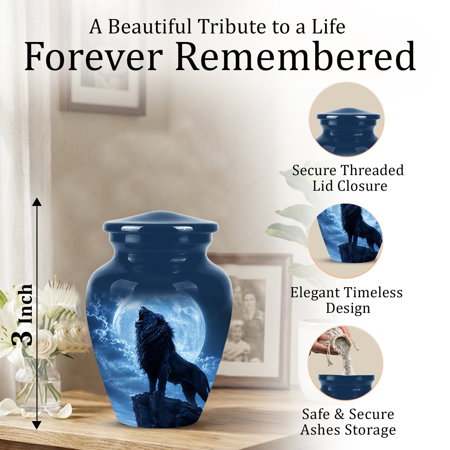 Roaring Lion Cremation Urn - Handcrafted Personalized Urns For Ashes