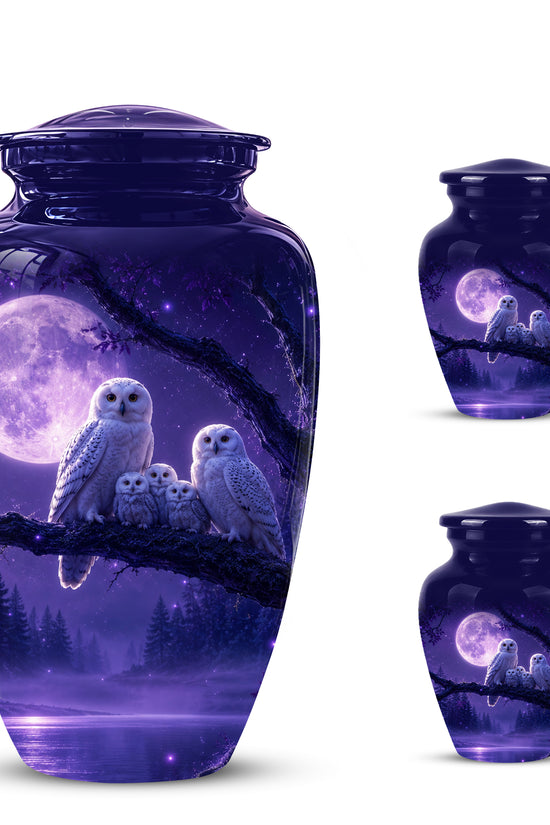 Purple Owl Cremation Urn - Handcrafted Memorial Urn For Adults Ashes