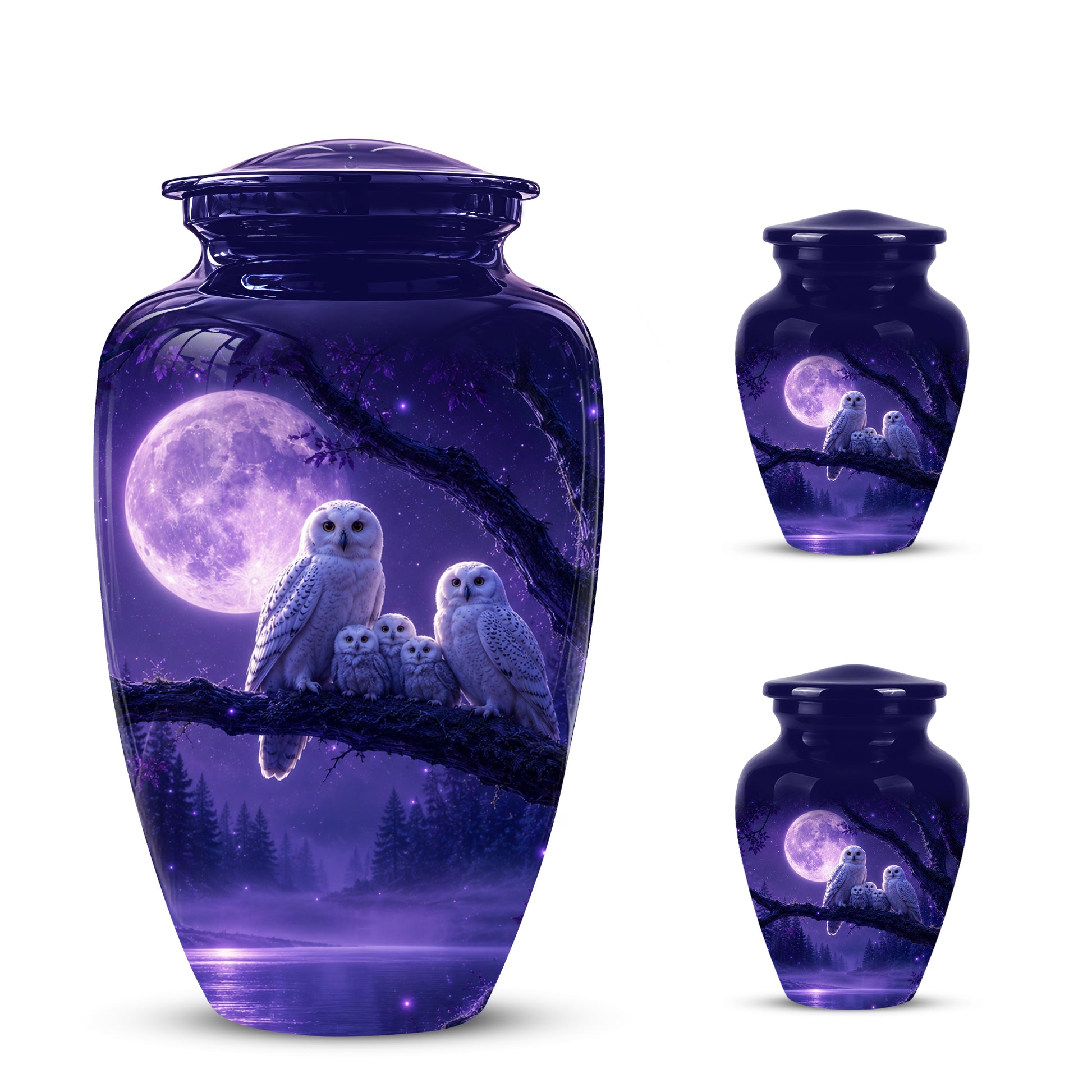 Purple Owl Cremation Urn - Handcrafted Memorial Urn For Adults Ashes