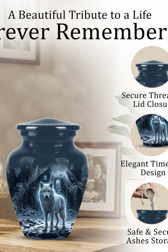 Night Wolf Memorial Urn - Moonlight Funeral Urns For Men & Women Ashes