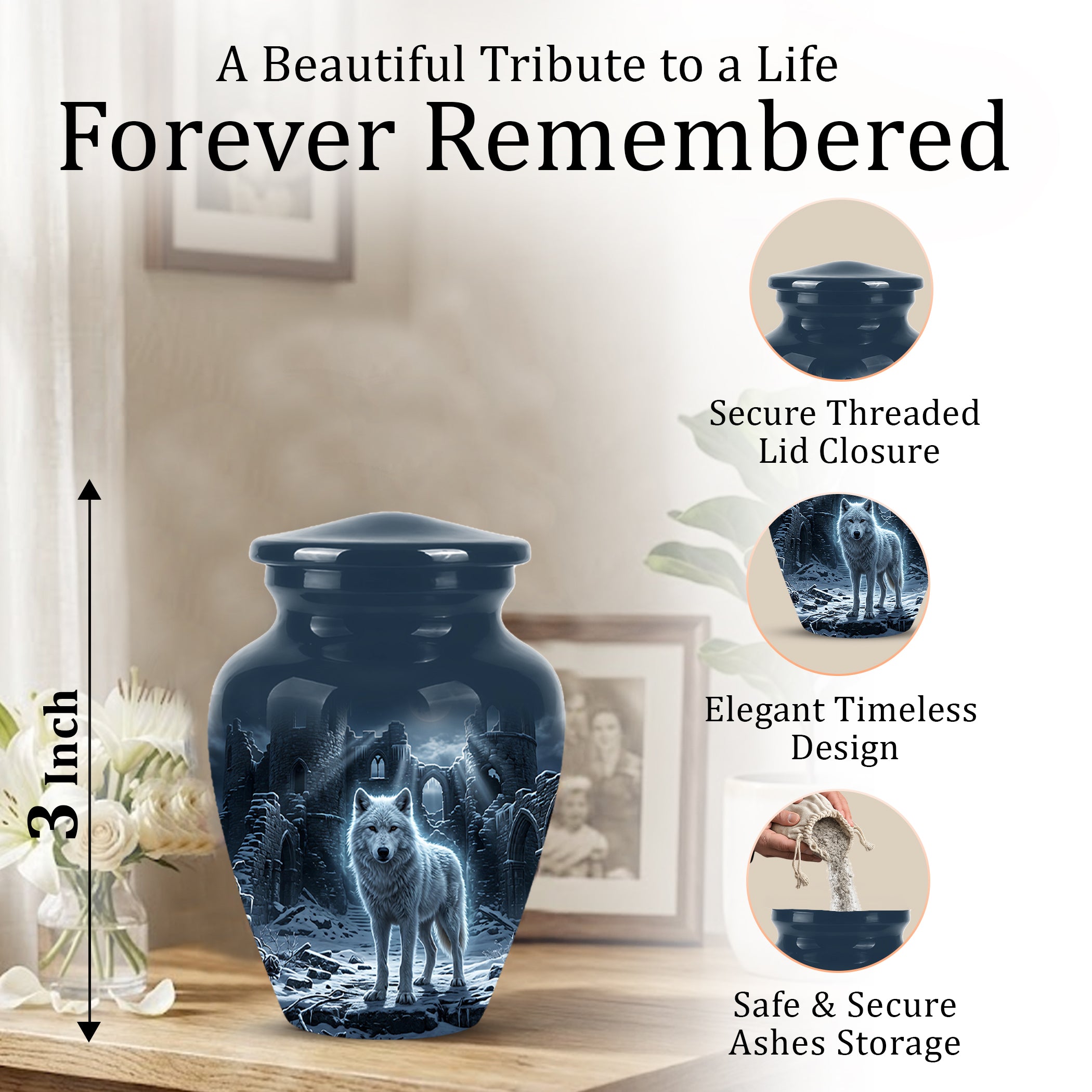 Night Wolf Memorial Urn - Moonlight Funeral Urns For Men & Women Ashes