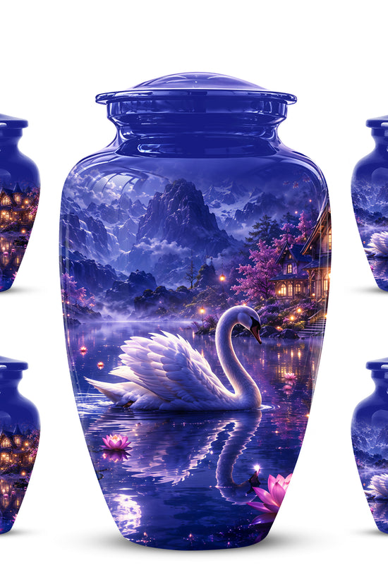 White Swan Cremation Urn - Night Landscape Funeral Urns For Human Ashes