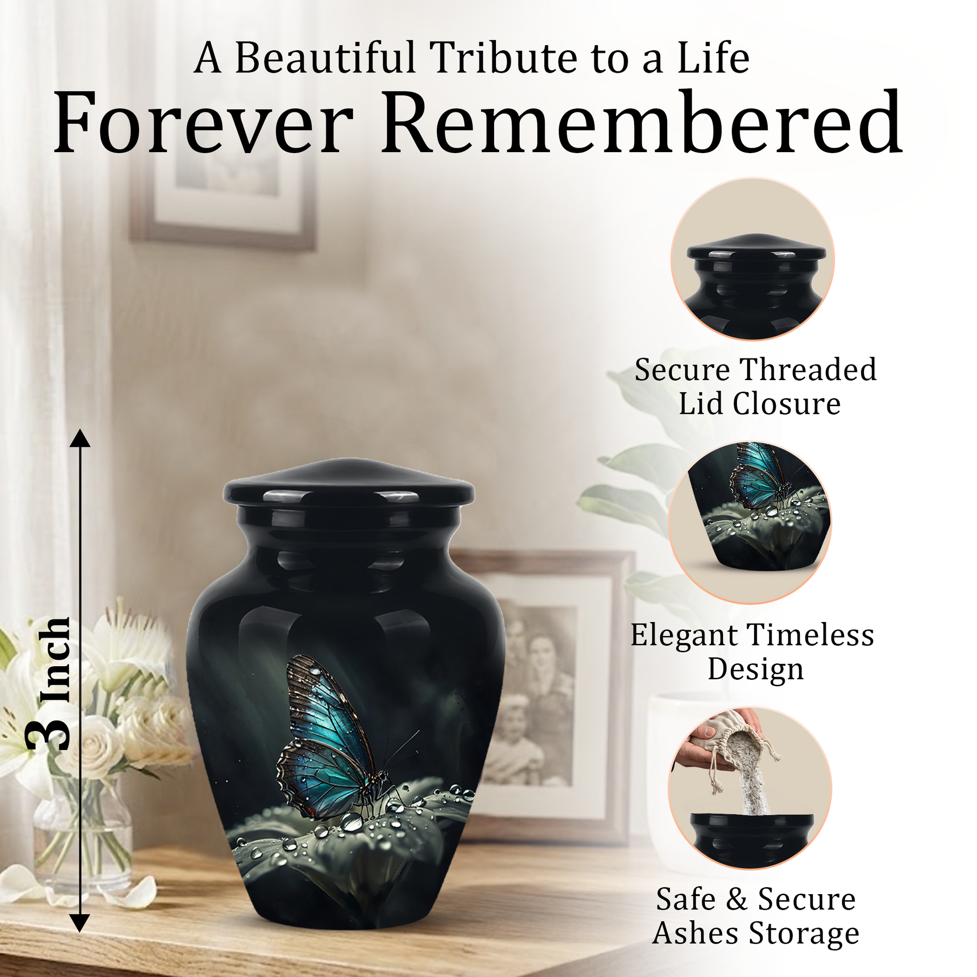Blue Morpho Butterfly Cremation Urn - Beautiful Burial Urns For Mom Ashes