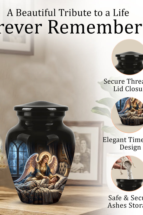 Angel Mom Cremation Urn - Black Memorial Urns For Mother Ashes