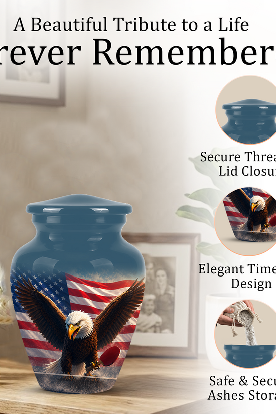 Flying Eagle With American Flag Urn - Patriotic Funeral Memorial Urns