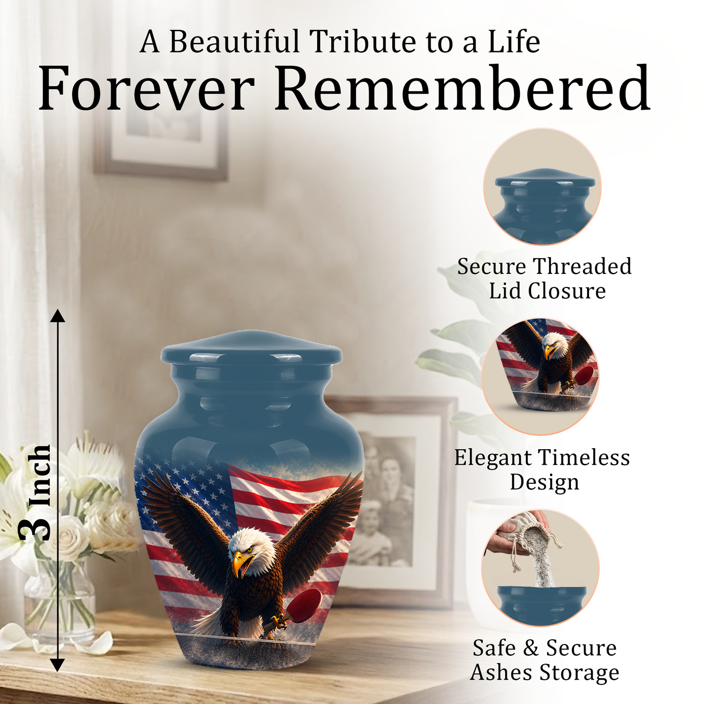 Flying Eagle With American Flag Urn - Patriotic Funeral Memorial Urns