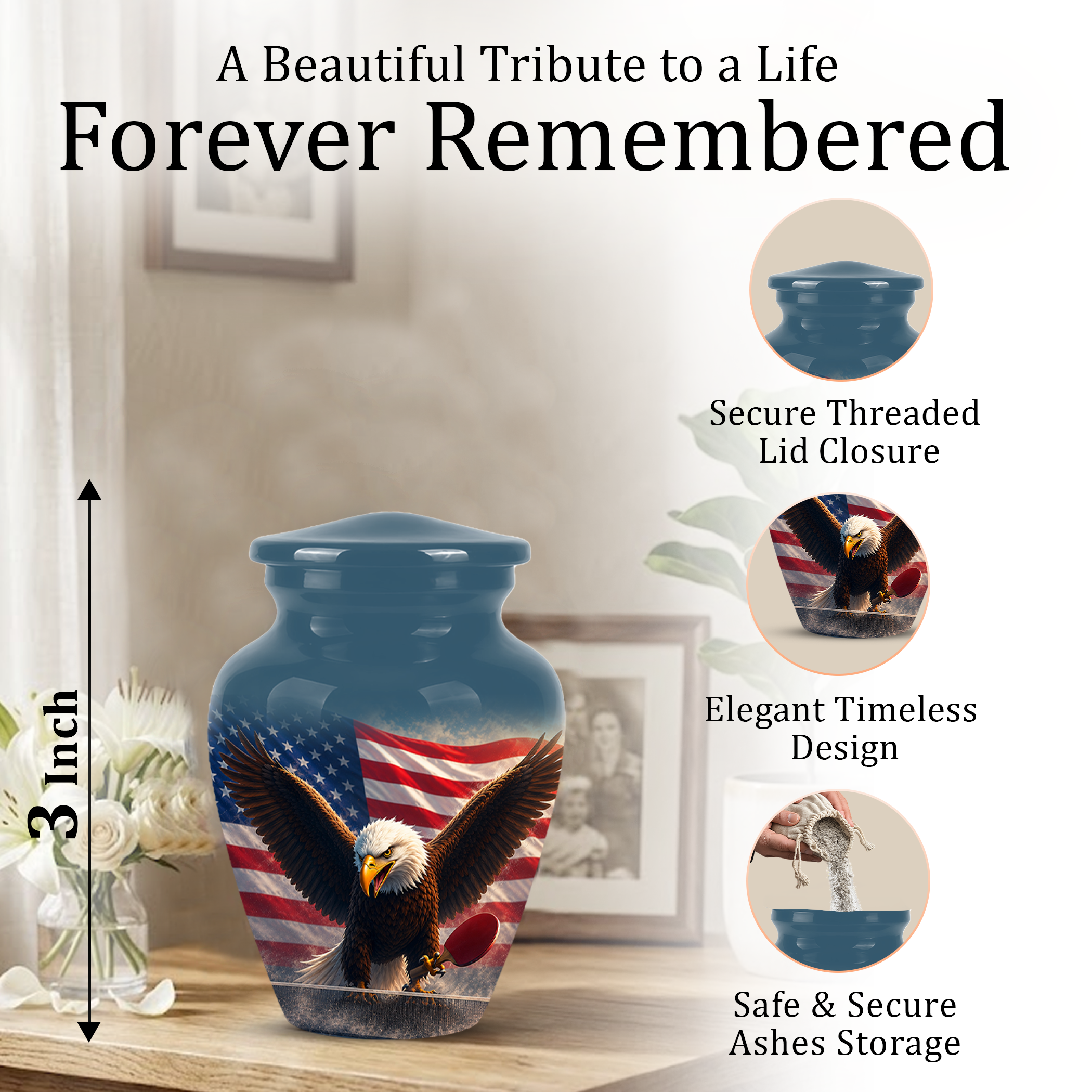Flying Eagle With American Flag Urn - Patriotic Funeral Memorial Urns