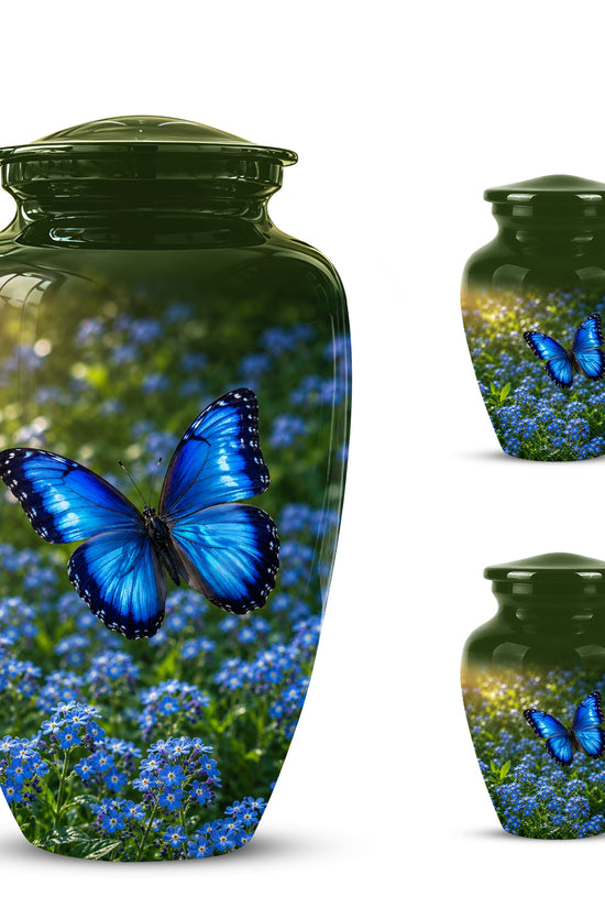 Blue Flying Butterfly Themed Urn - Majestic Butterfly Urns For Ashes
