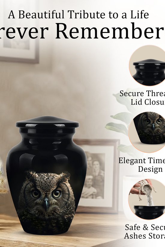 Owl Cremation Urns For Human Ashes - Black Burial Urns For Dad
