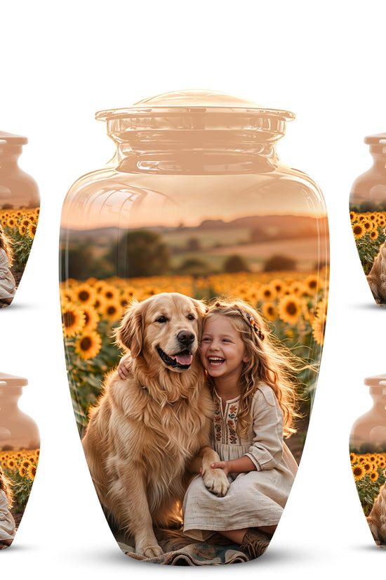 Golden Retriever With Girl - Beautifully Handcrafted Urns For Pet Ashes