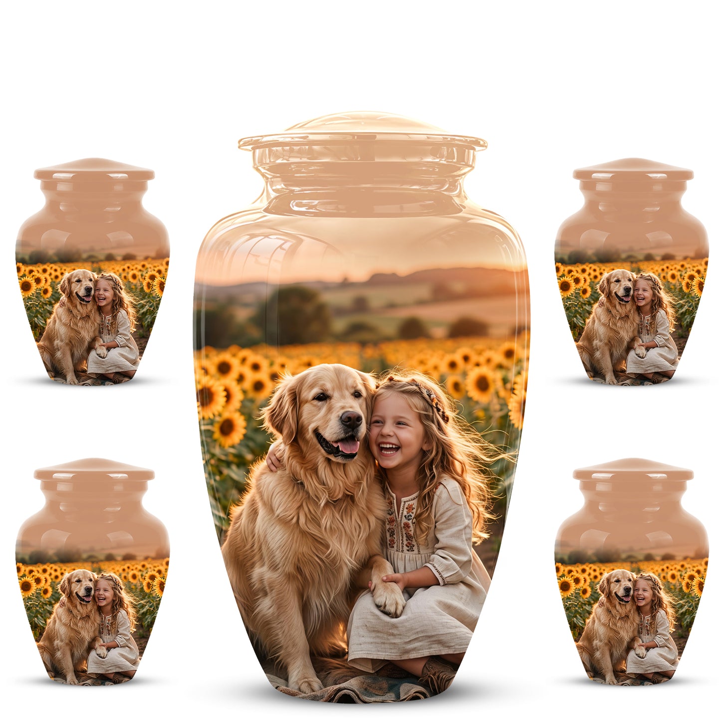 Golden Retriever With Girl - Beautifully Handcrafted Urns For Pet Ashes