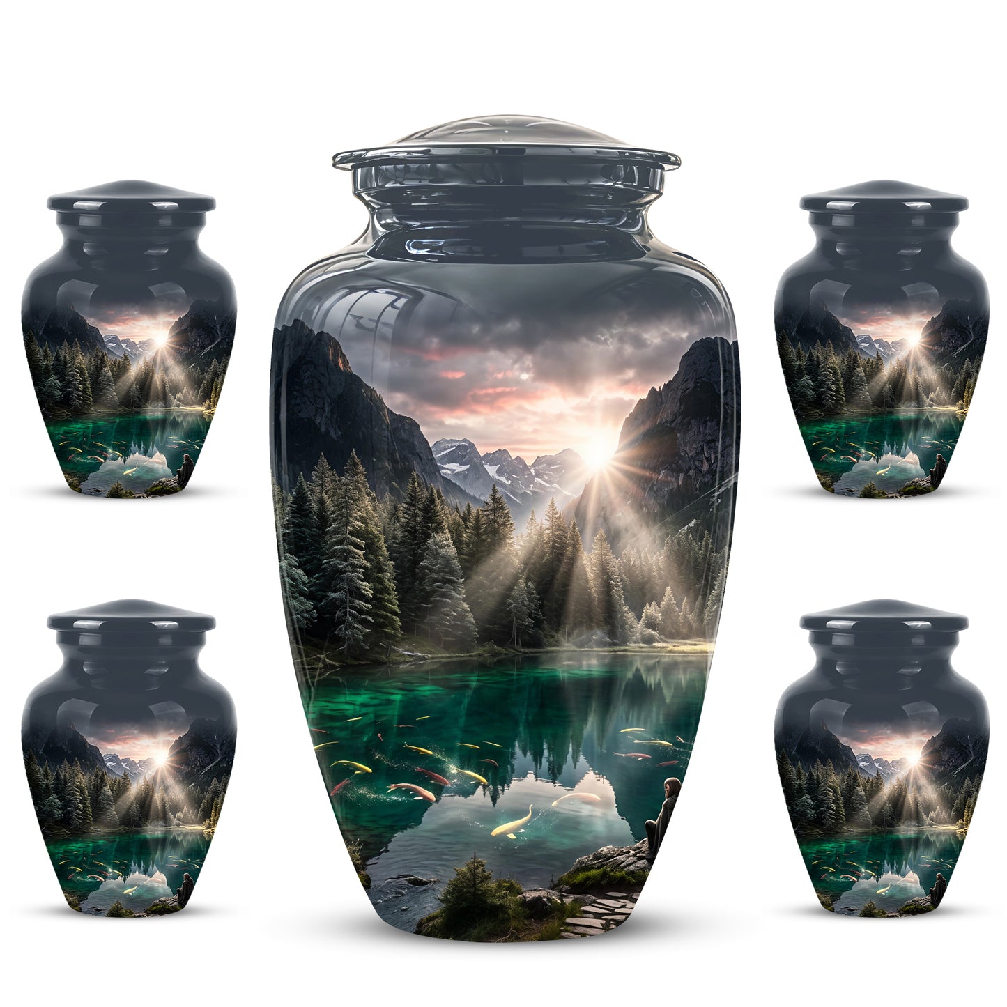 Mountain Lake Cremation Urn - Elegant Nature Urns For Human Ashes