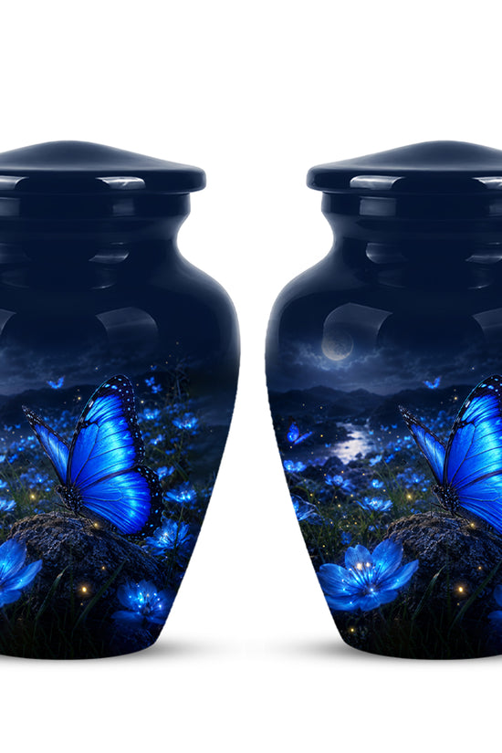 Personalized Blue Butterfly Cremation Urn - Handcrafted Urns For Women