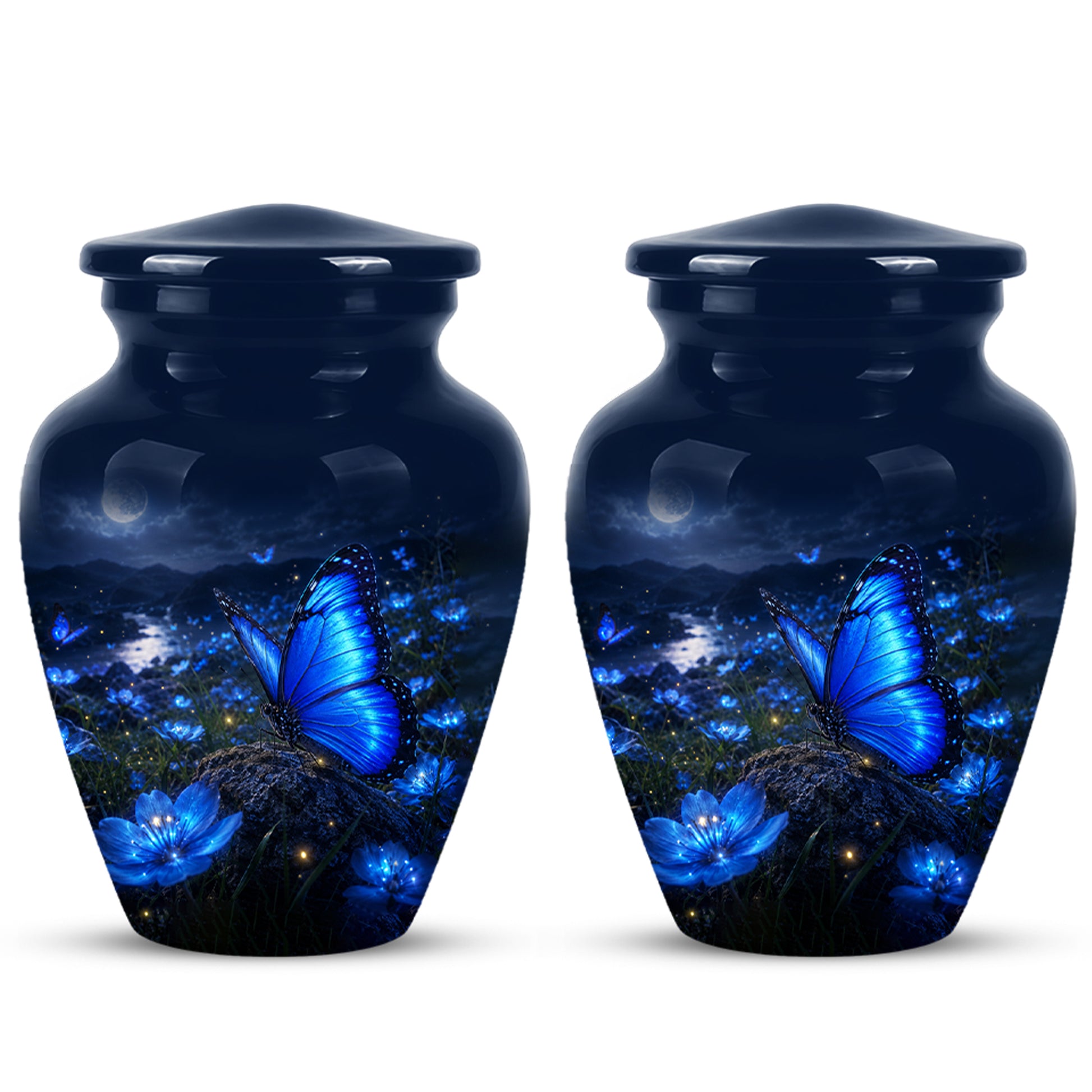 Personalized Blue Butterfly Cremation Urn - Handcrafted Urns For Women