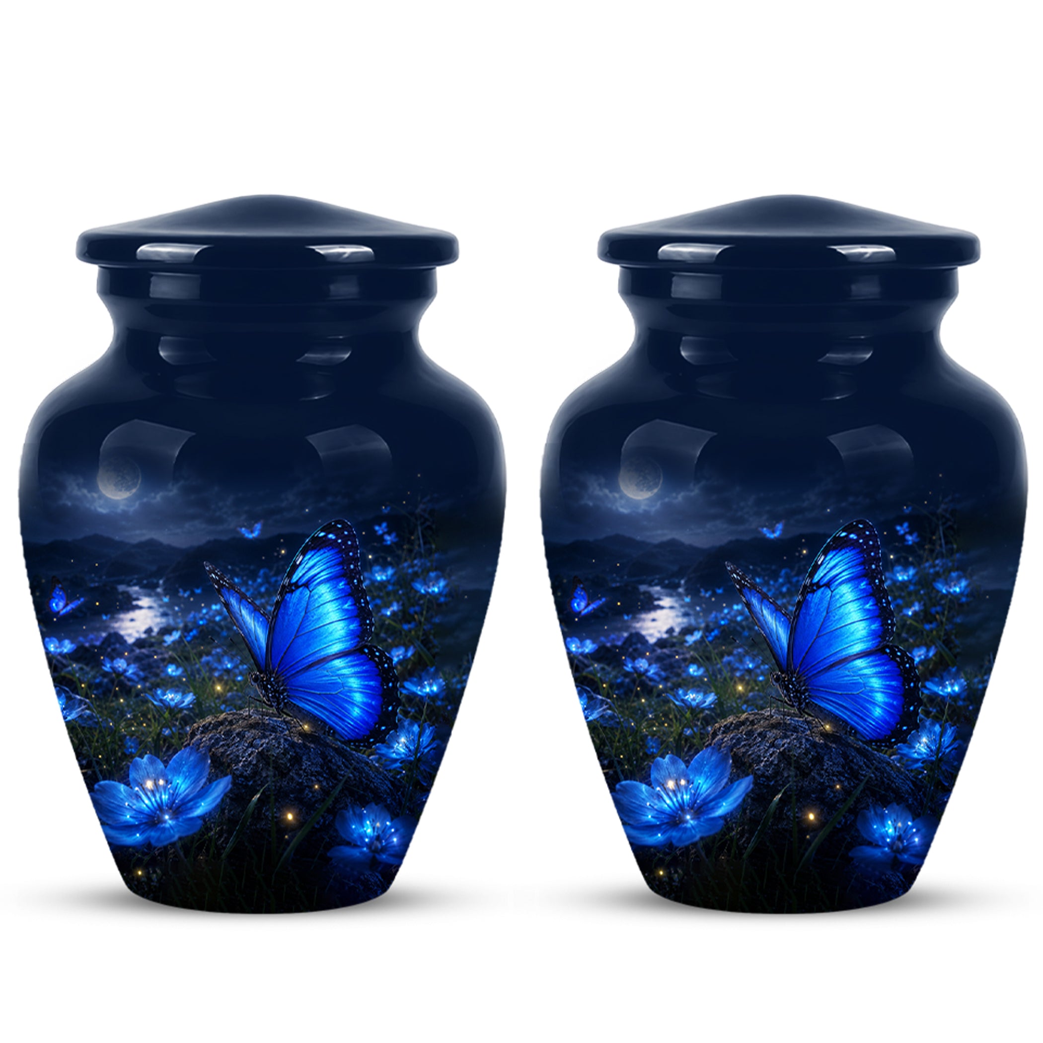 Personalized Blue Butterfly Cremation Urn - Handcrafted Urns For Women