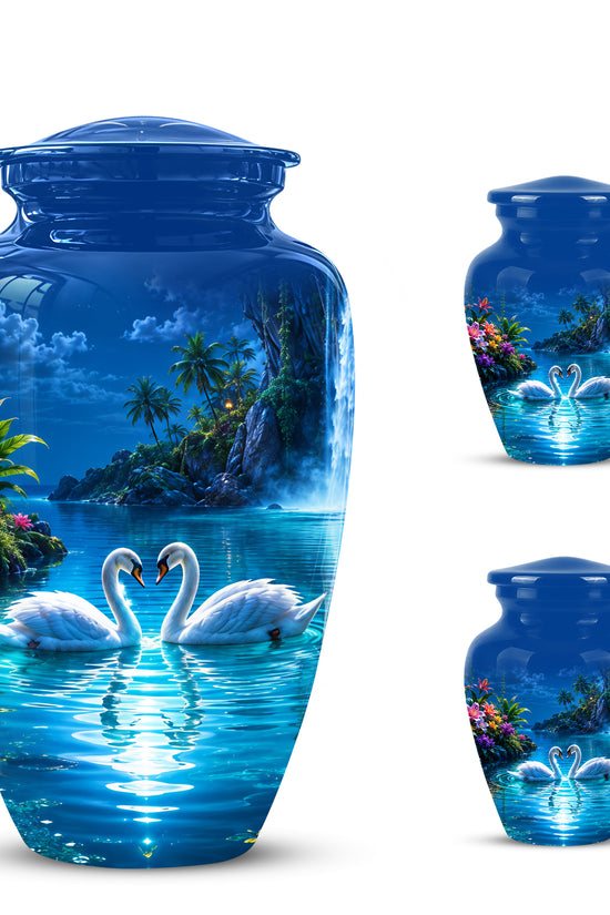 White Couple Swan Urn - Beautiful Memorial Keep Urns For Loved Ones