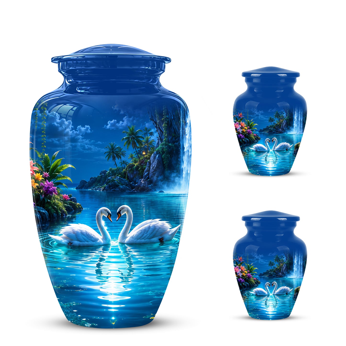 White Couple Swan Urn - Beautiful Memorial Keep Urns For Loved Ones