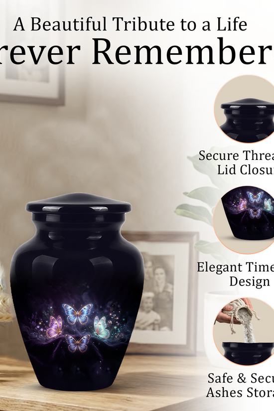 Flying Butterfly Urns For Mom Ashes - Handcrafted Black Cremation Urns